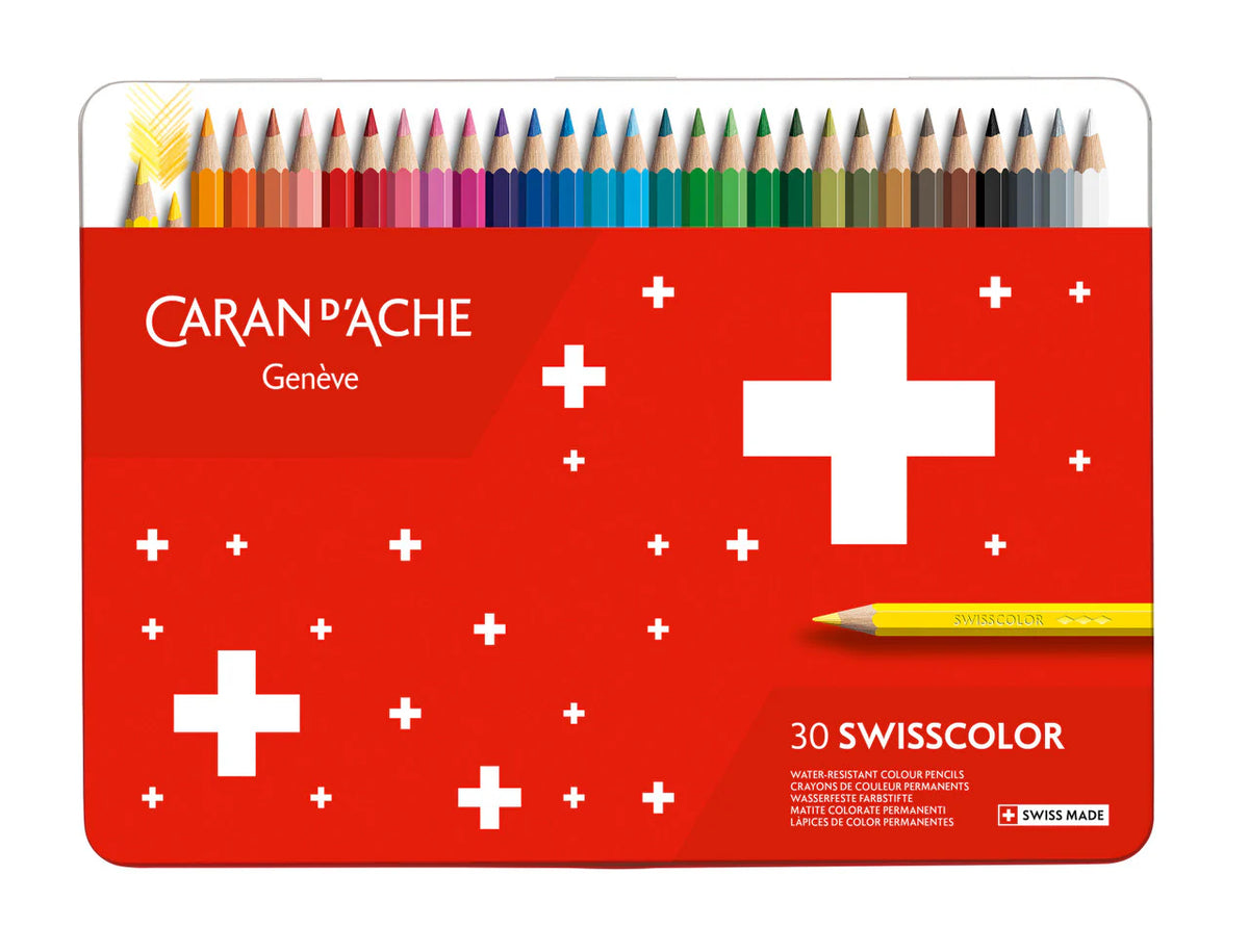 Caran d&#39;Ache Set of 30 Permanent Pencils Swisscolor in Metal Box