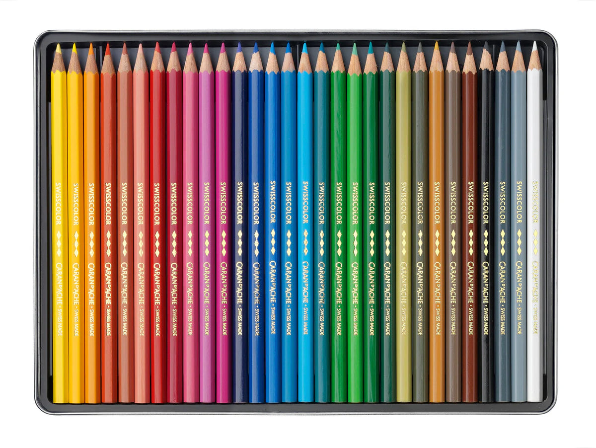 Caran d&#39;Ache Set of 30 Permanent Pencils Swisscolor in Metal Box