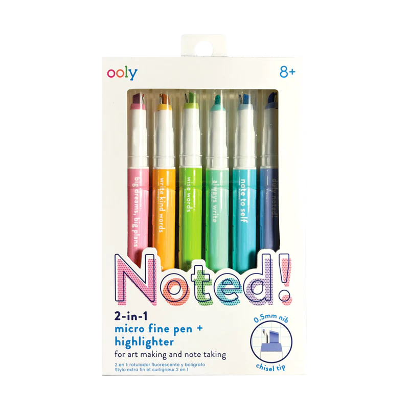 Noted! 2-in-1 Micro Fine Tip Pen and Highlighters - Set of 6