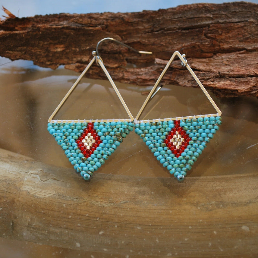 Silver Red + Turquoise Earrings
