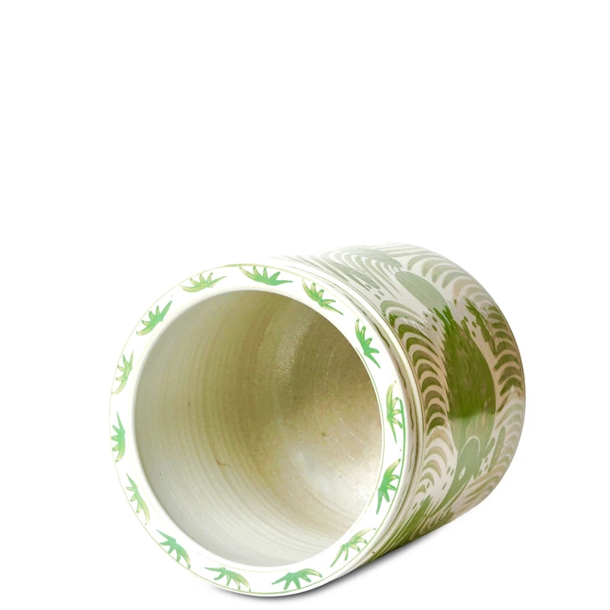 Green and White Porcelain Fish and Lotus Cachepot