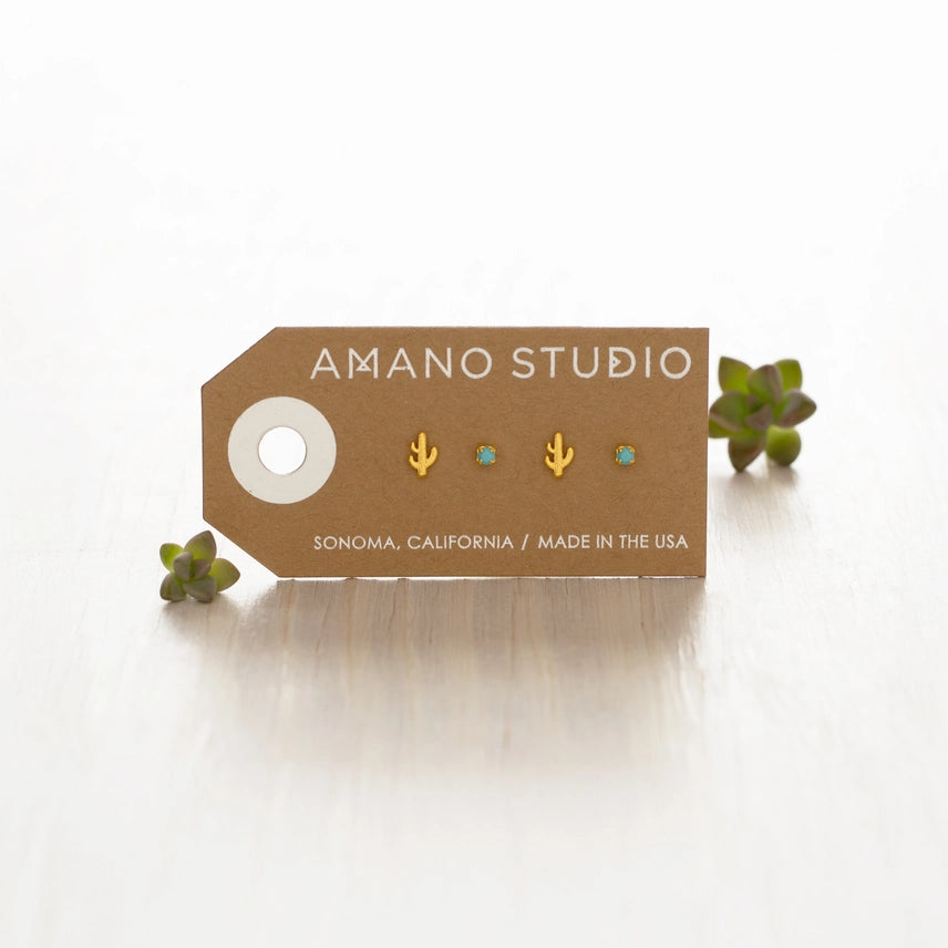Cactus + Turquoise Stud Earring Set