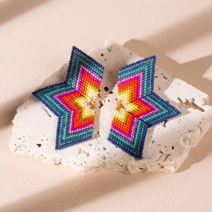 Beaded Handwoven Large Half Star Earrings