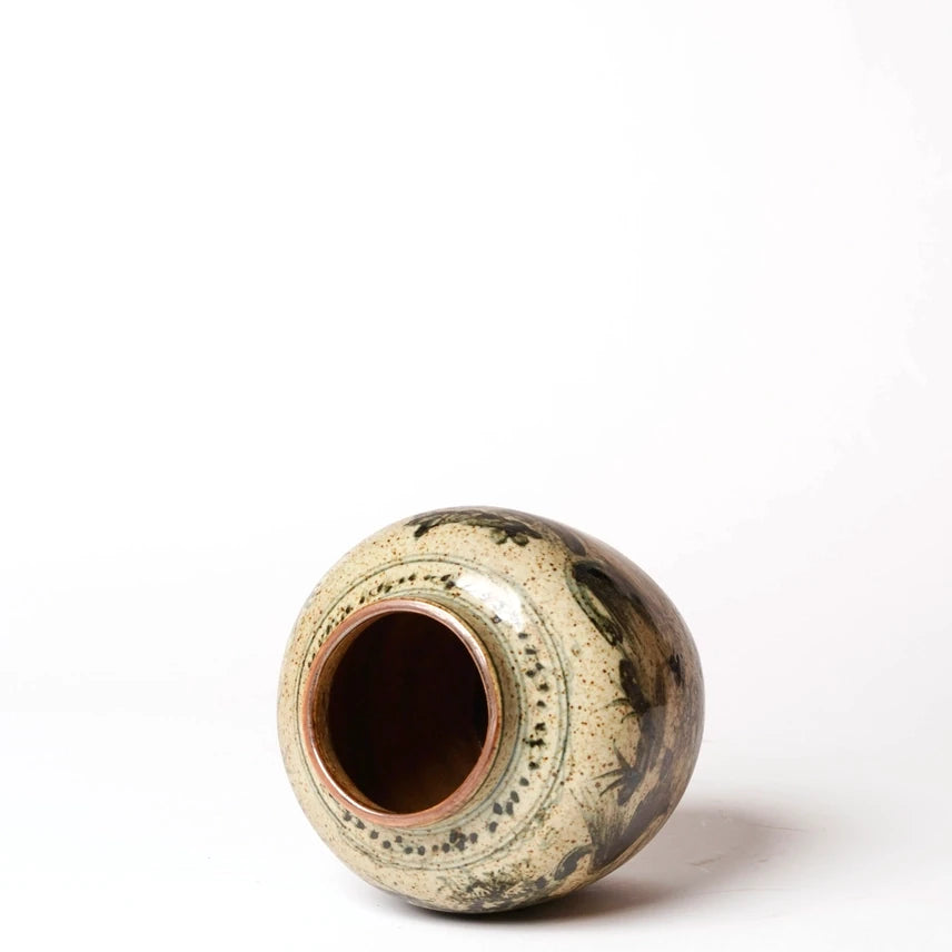 Rustic Porcelain Crane + Deer Small Round Vase