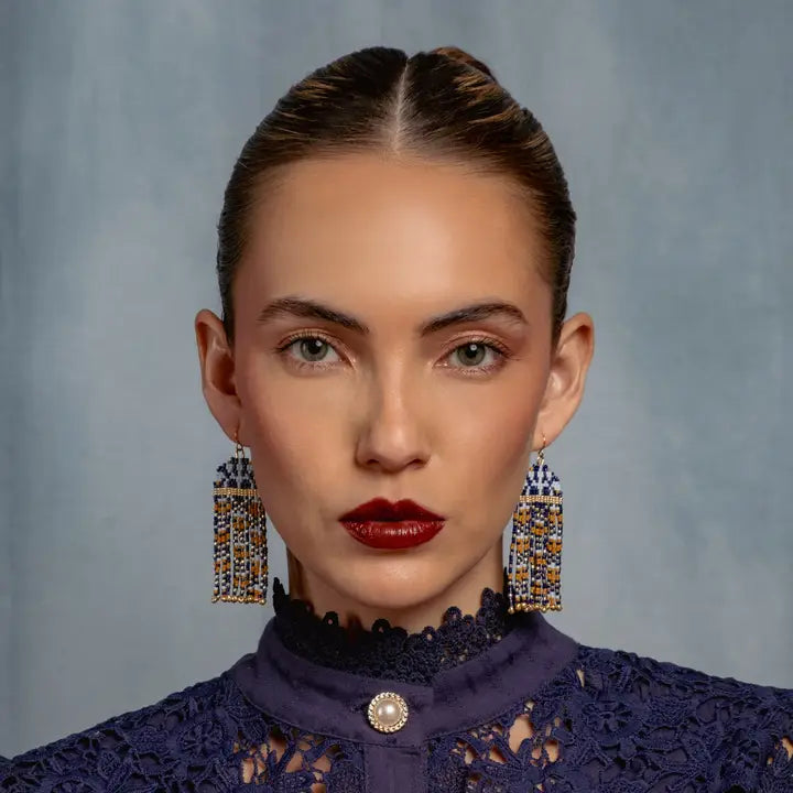 Beaded Handwoven Brocade Garden Earrings