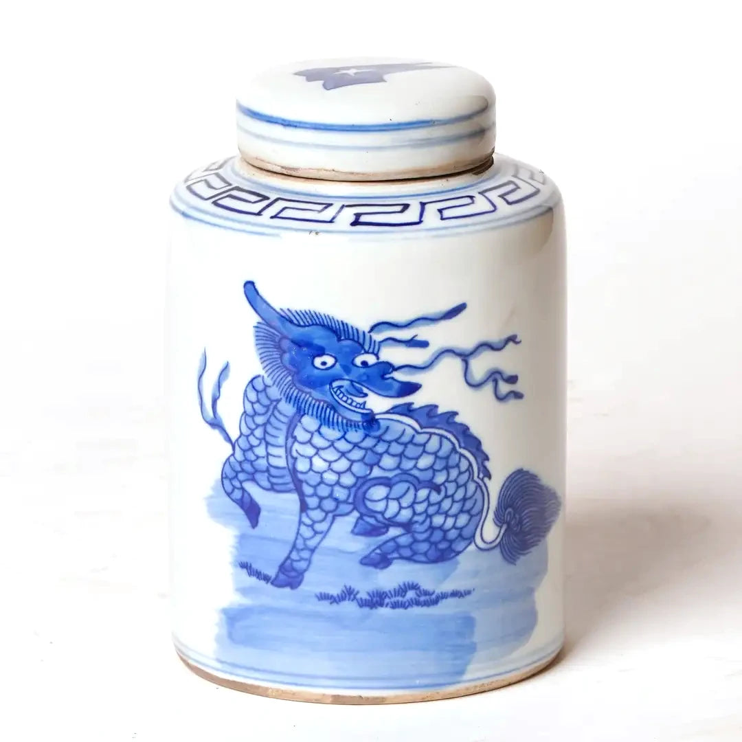 Blue + White Porcelain Mythical Creature Cylinder Caddy
