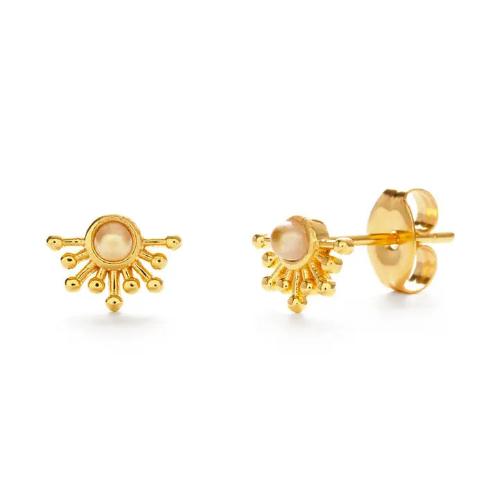 Rays of Light Stud + Pearl Earrings