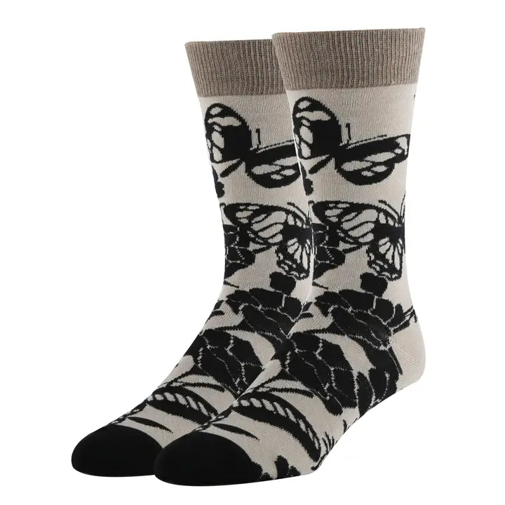 Blossom Butterfly Black Crew Socks