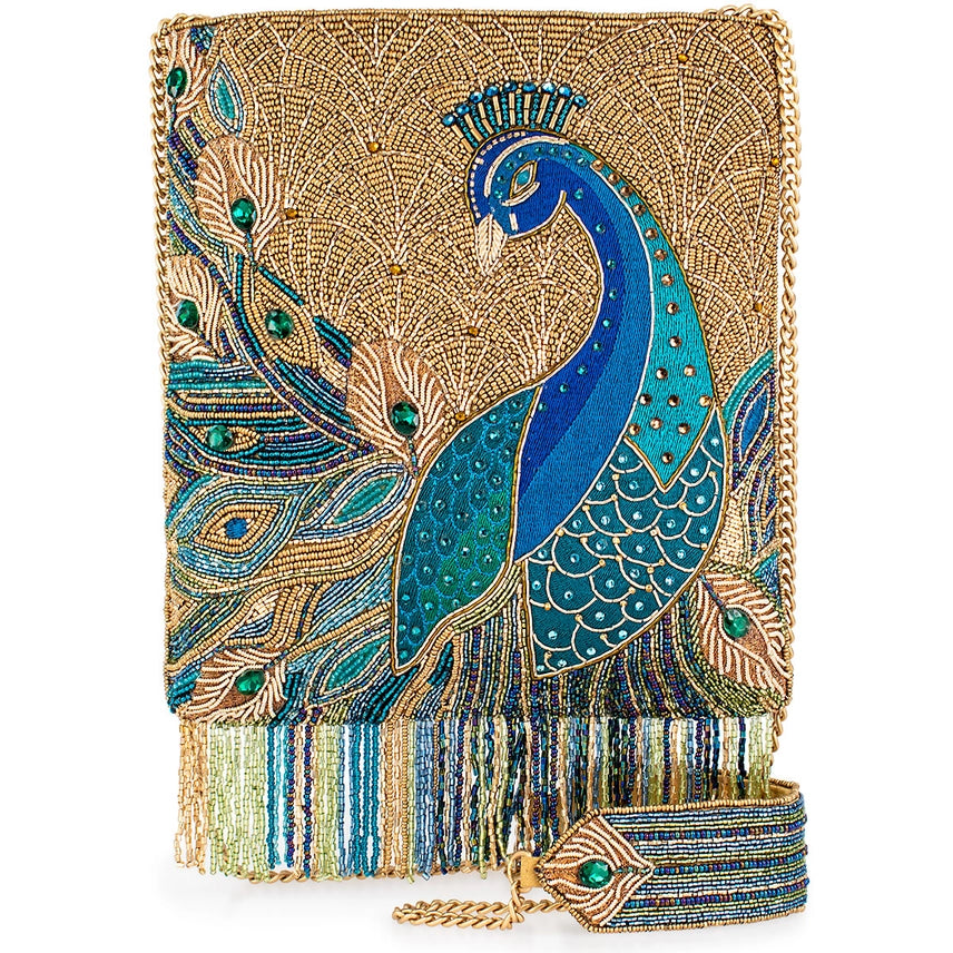 Mary Frances Peacock Feathers Beaded Crossbody Bag