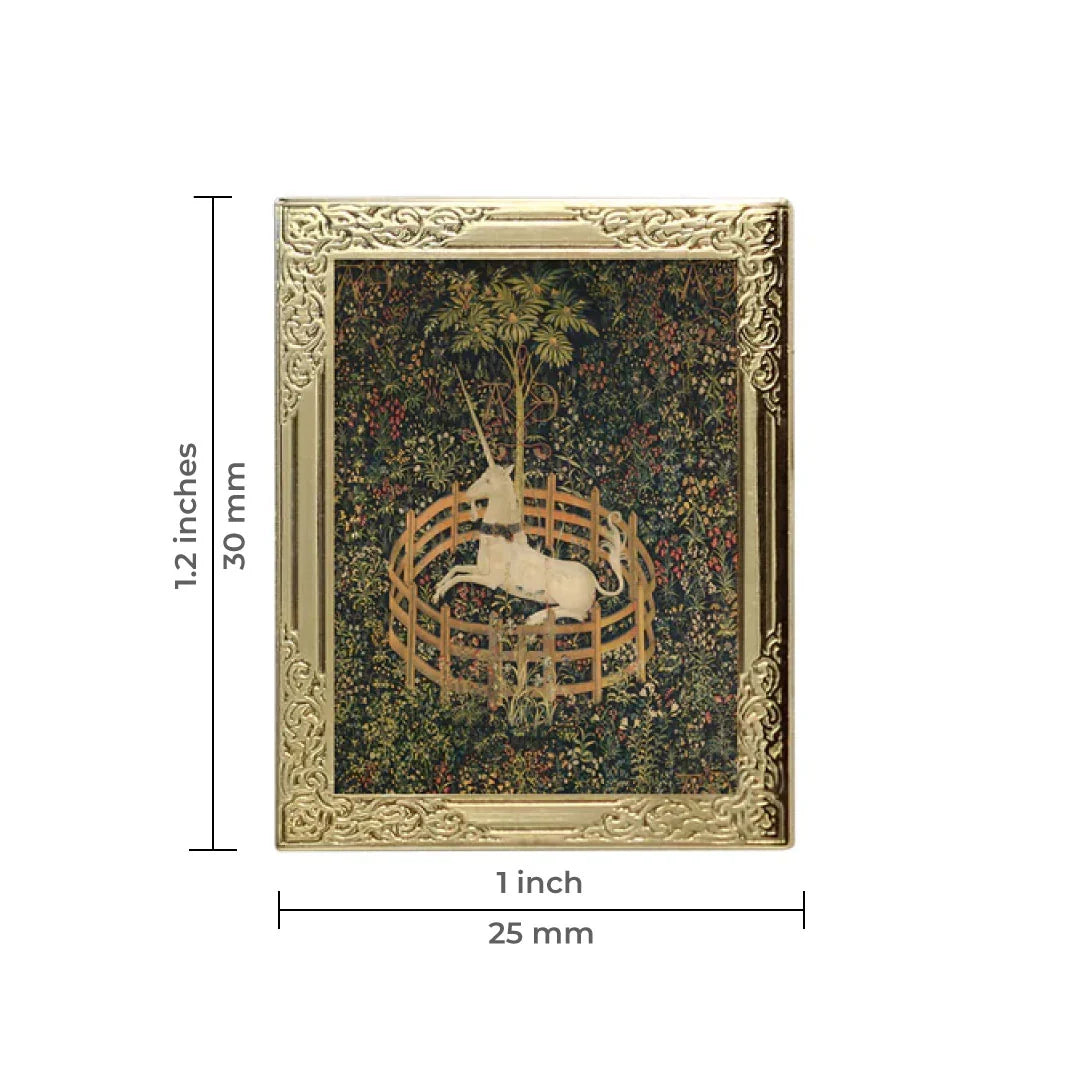 The Unicorn Rests in a Garden Art Frame Pin - Fine Art Lapel Pin
