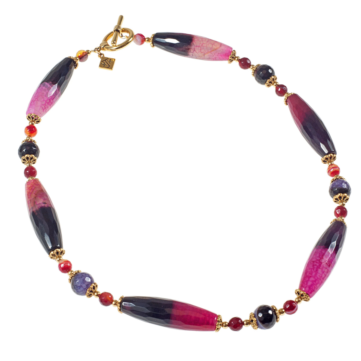 Faceted Pink + Black Agate Ellipse Necklace