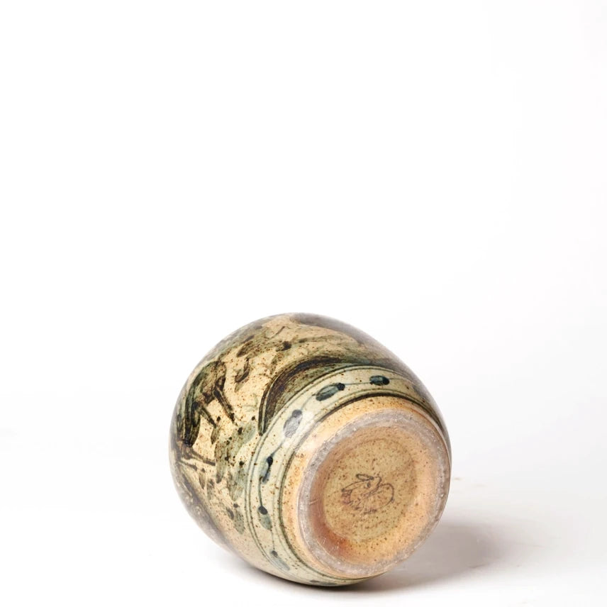 Rustic Porcelain Crane + Deer Small Round Vase