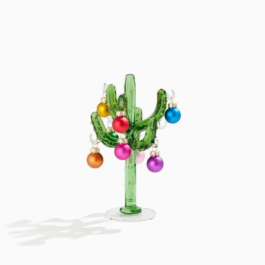 Small Glass Cactus Tree + Ornaments