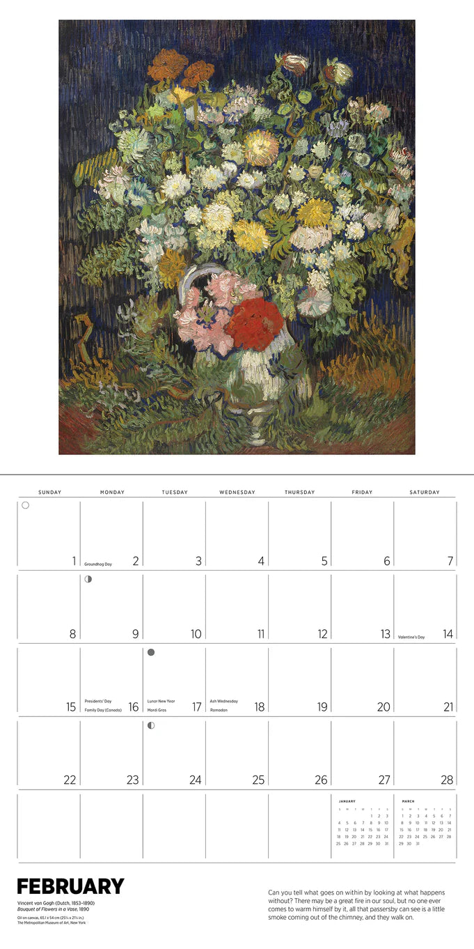 Calendrier mural 2026 de Vincent Van Gogh