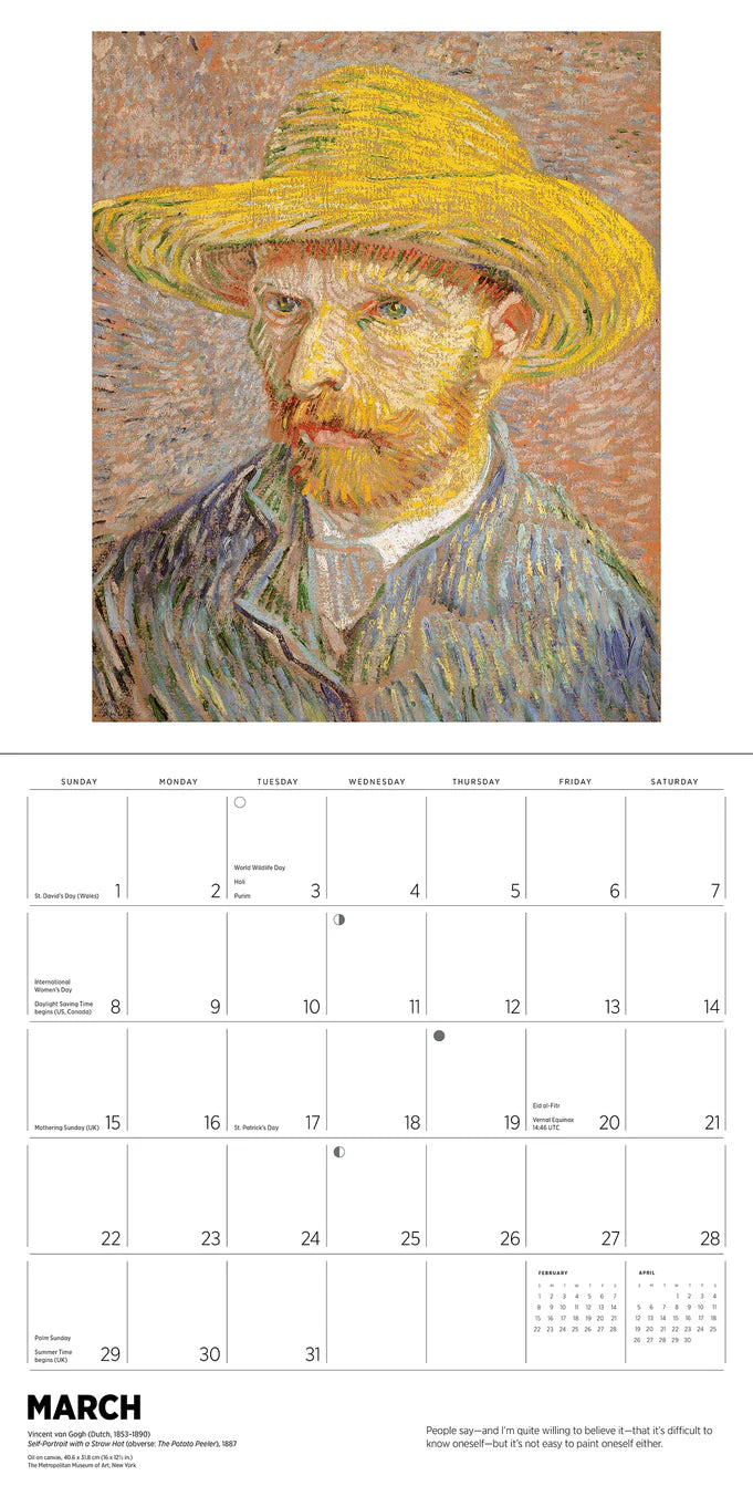 Calendrier mural 2026 de Vincent Van Gogh