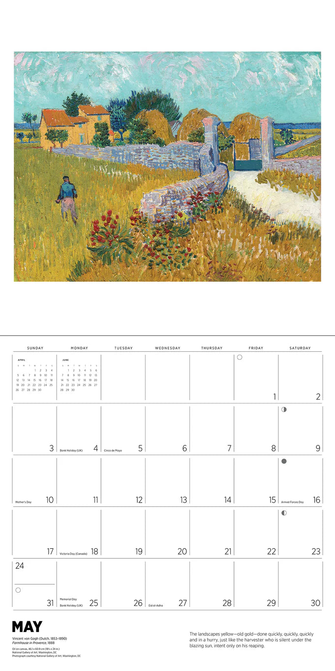 Calendrier mural 2026 de Vincent Van Gogh