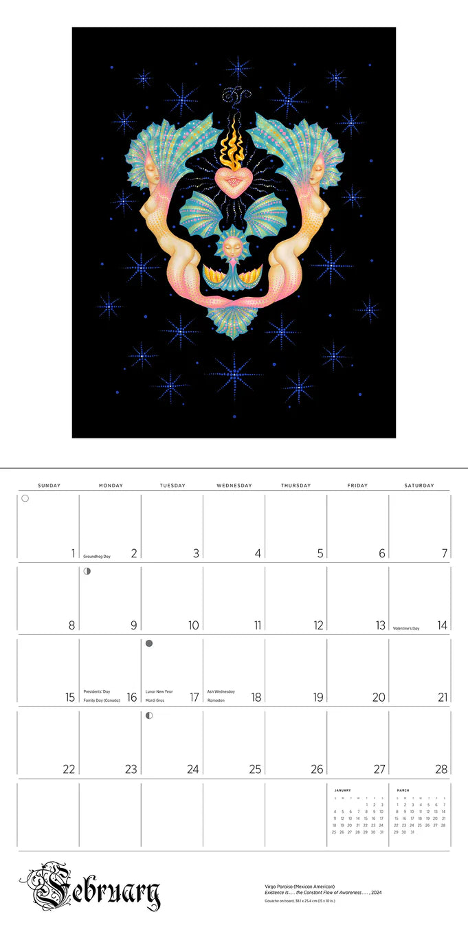 Calendario de pared del Día de Muertos: Las pinturas de calaveras de Tino Rodríguez y Virgo Paraíso 2026