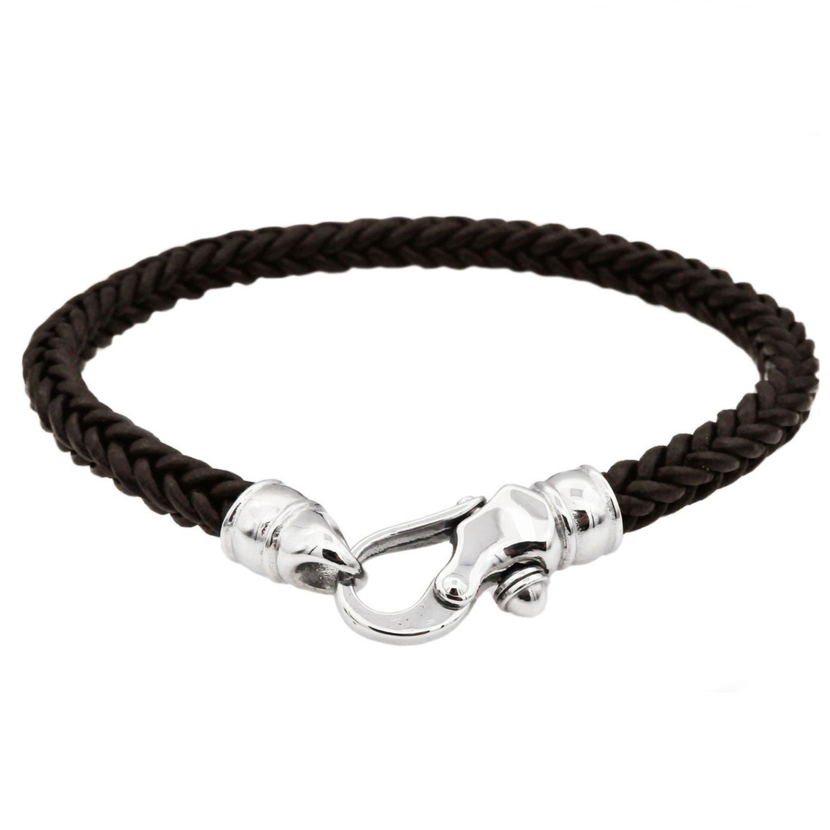 Woven Brown Leather and Stainless-Steel Bracelet