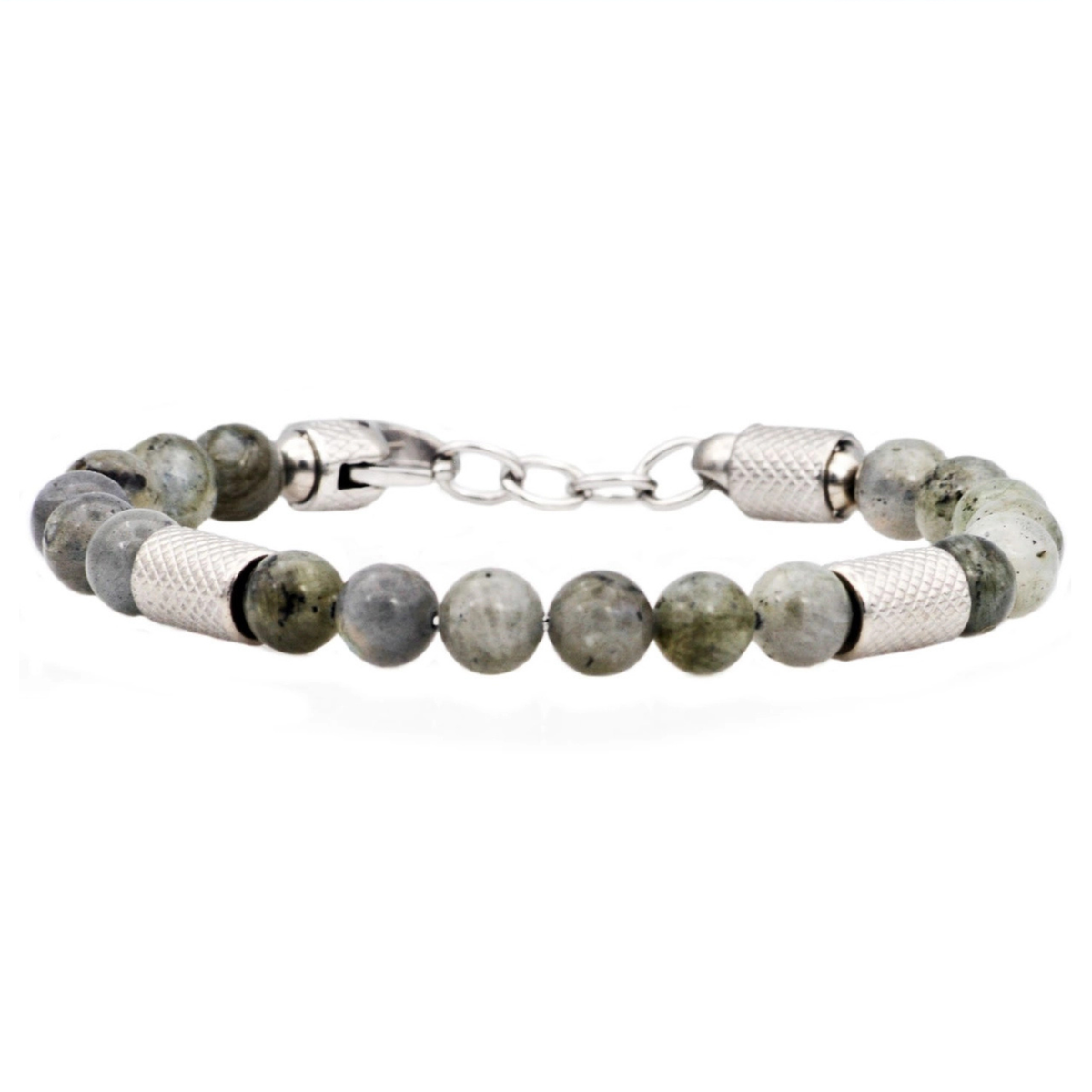 Genuine Labradorite Stainless Steel Beaded Bracelet