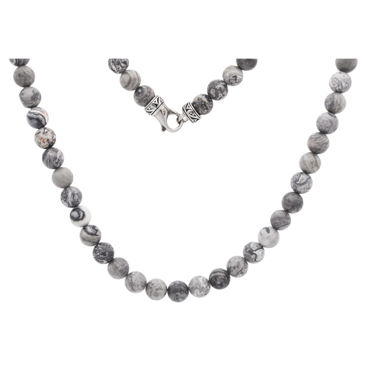 Gray Jasper Stainless Steel Beaded Necklace