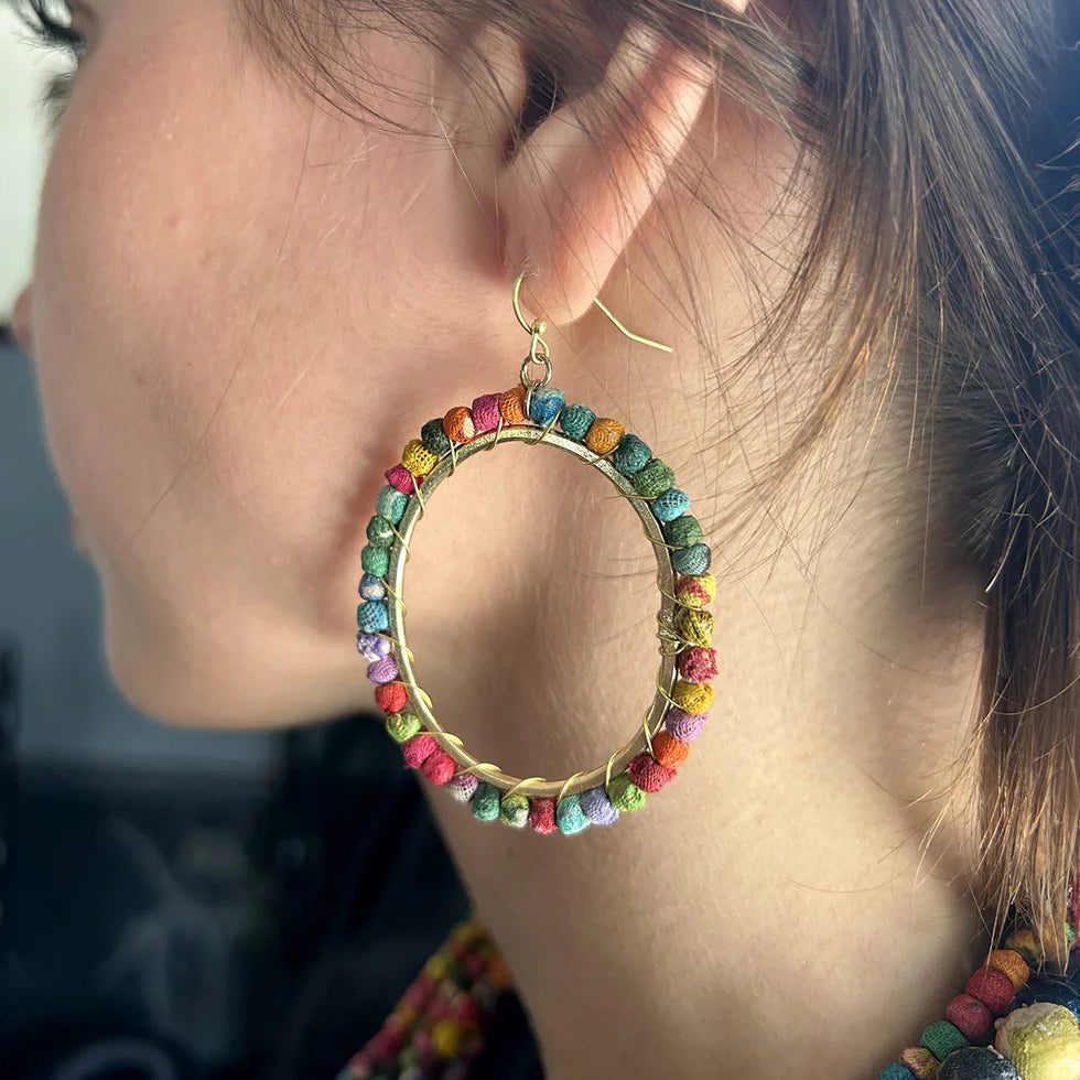 Kantha Milieu Oval Loop Earrings