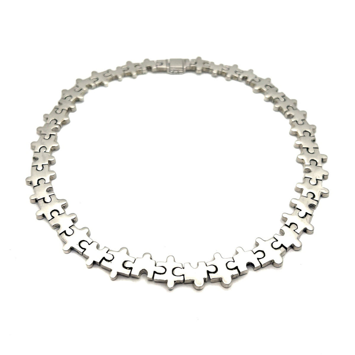 Sterling Silver Puzzle Motif Necklace + Bracelet