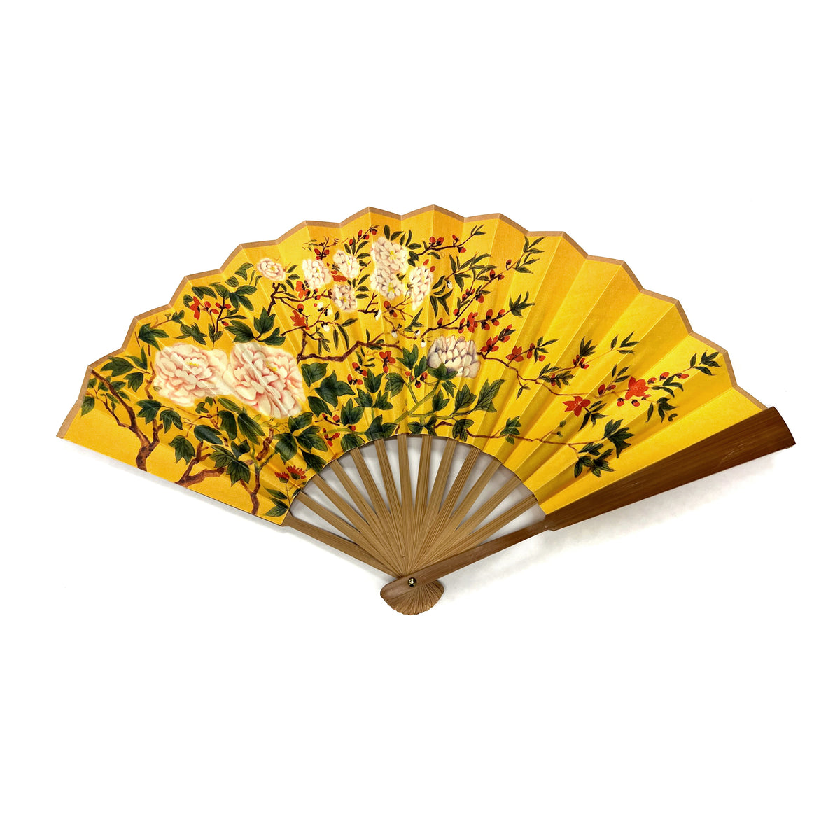 PhxArt Replica Peonies, Morning Glories, Cherries and Chinese Silk Fan with Box