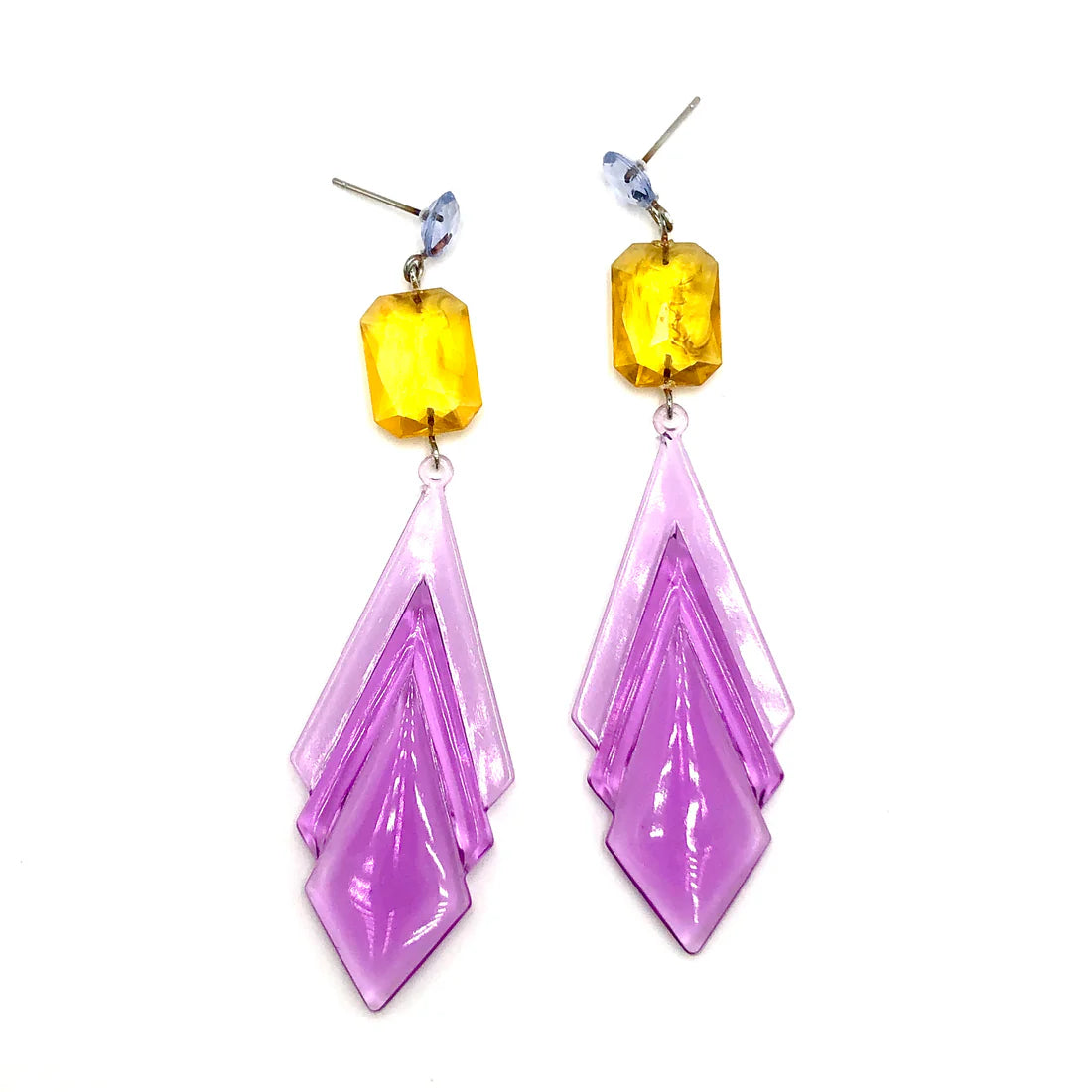 Lilac Art Deco + Amber Statement Drop Earrings