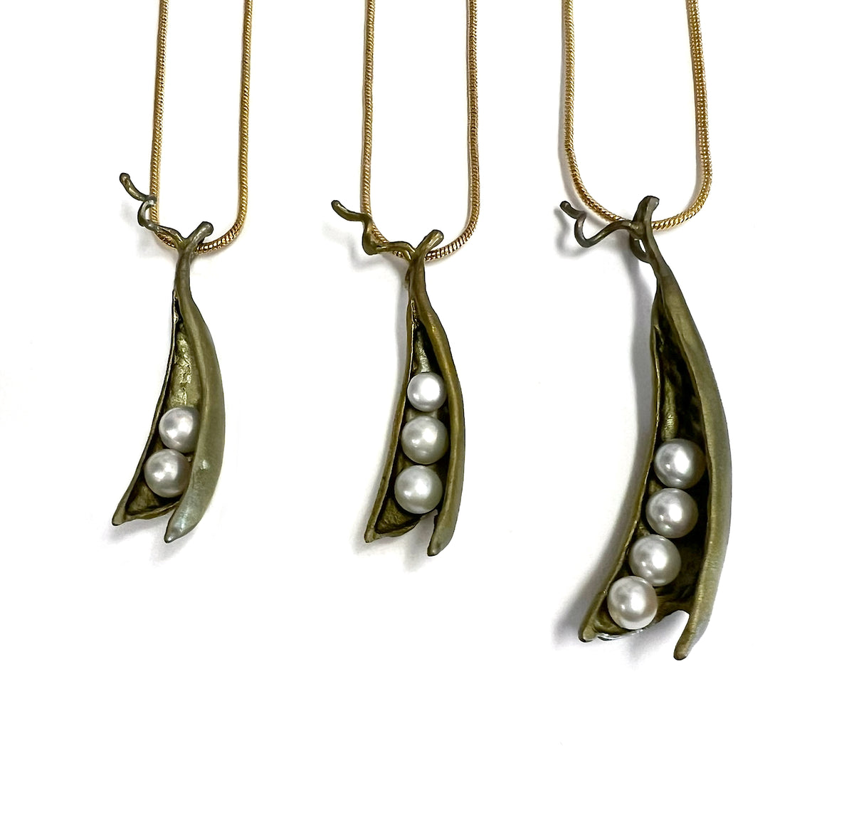 Pea Pod Pearl Pendant Necklaces by Michael Michaud