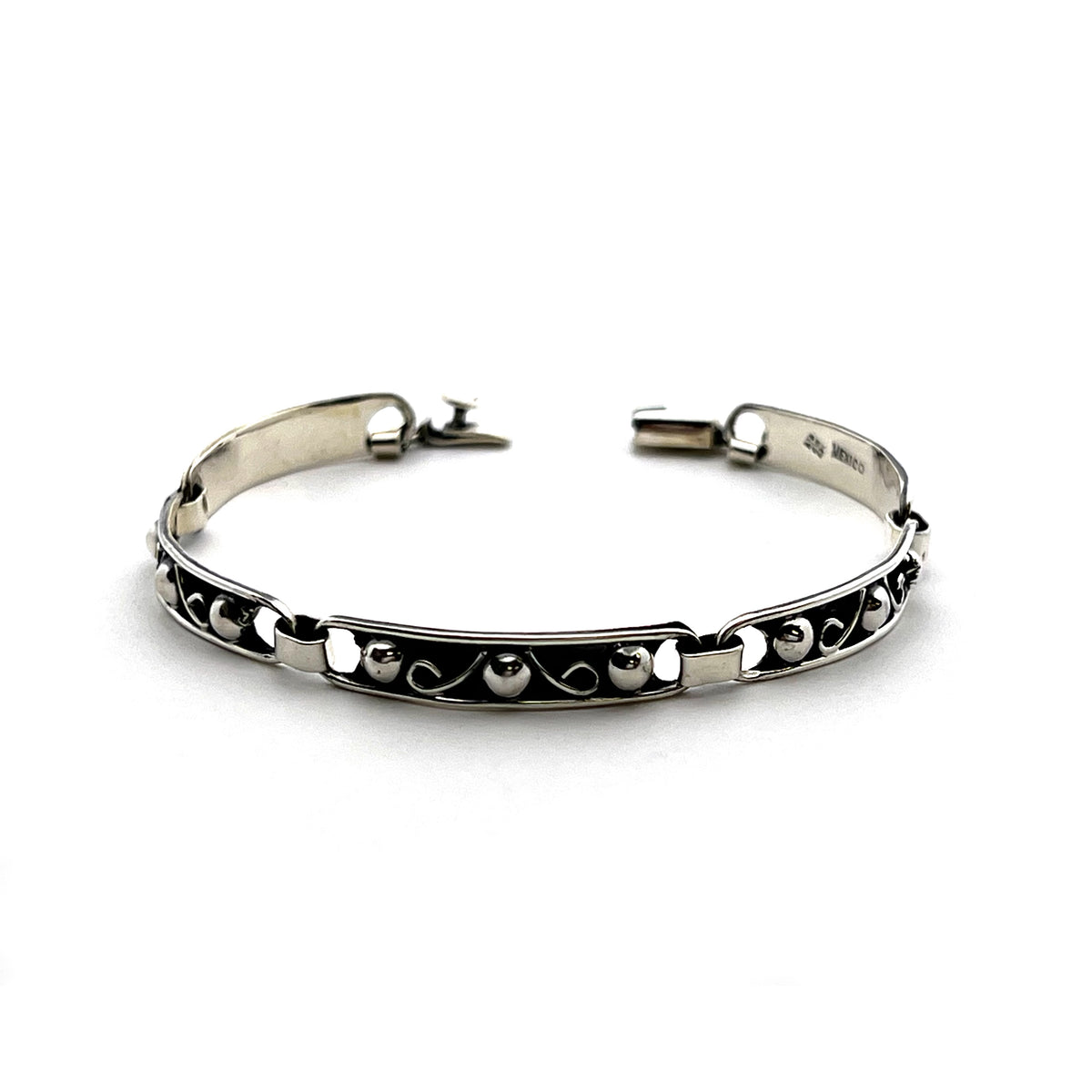 Sterling Silver Dot with Scroll Link Bracelet