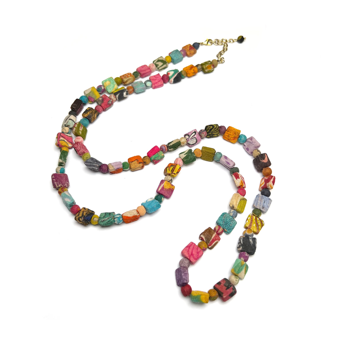 Kantha Dotted Square Long Necklace