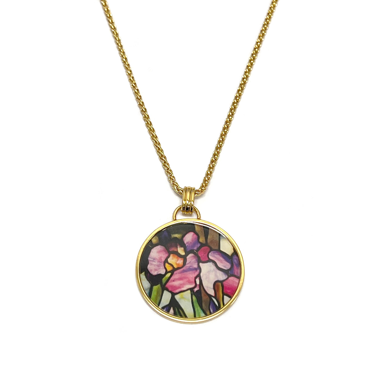 Tiffany Magnolias and Irises Enamel Pendant Necklace