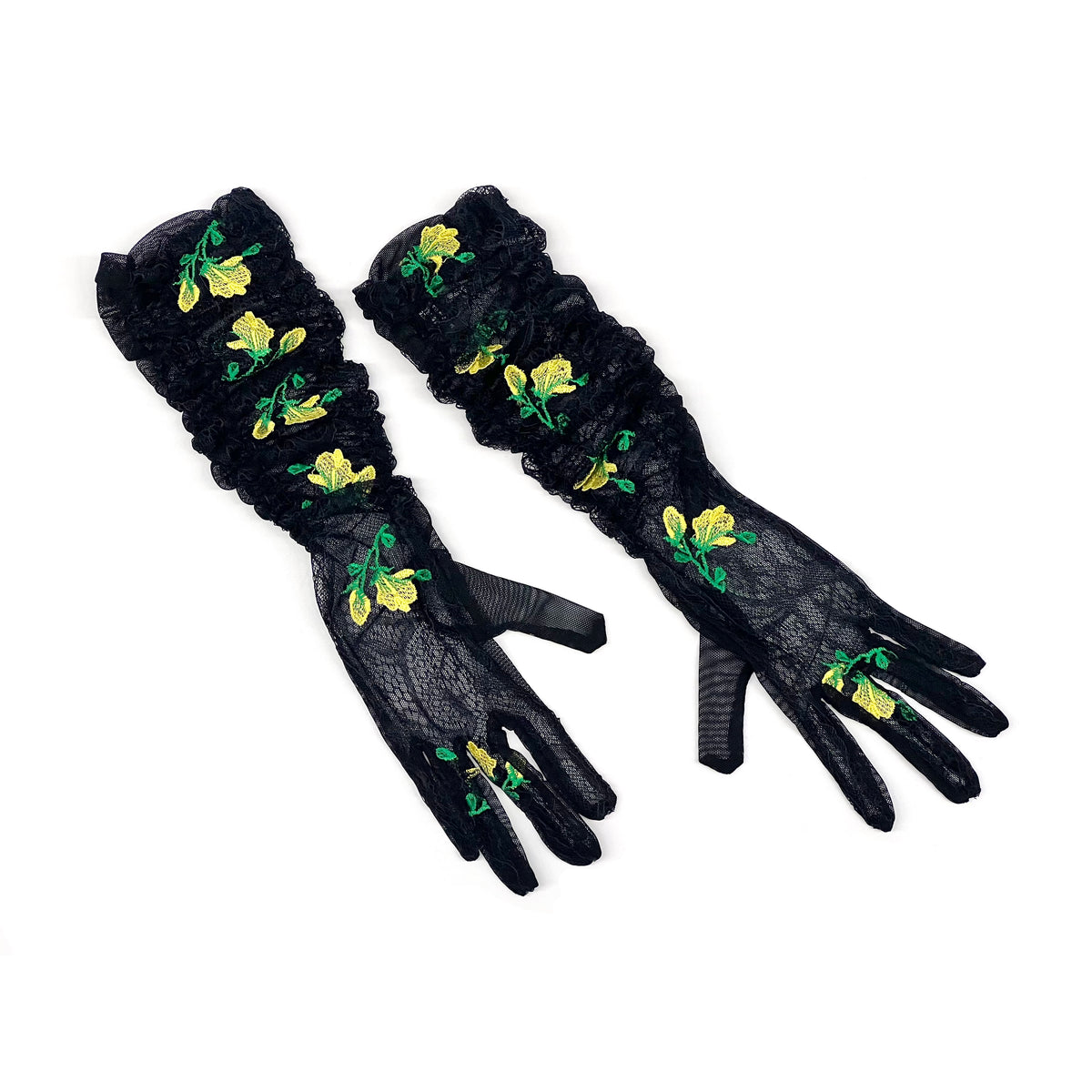 Anna Sui Rosebud Applique Lace Ruched Gloves