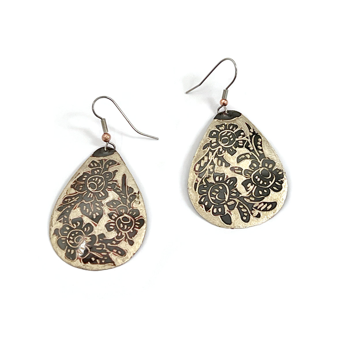 Blackend Copper + Silver Plated Teardrop Earrings