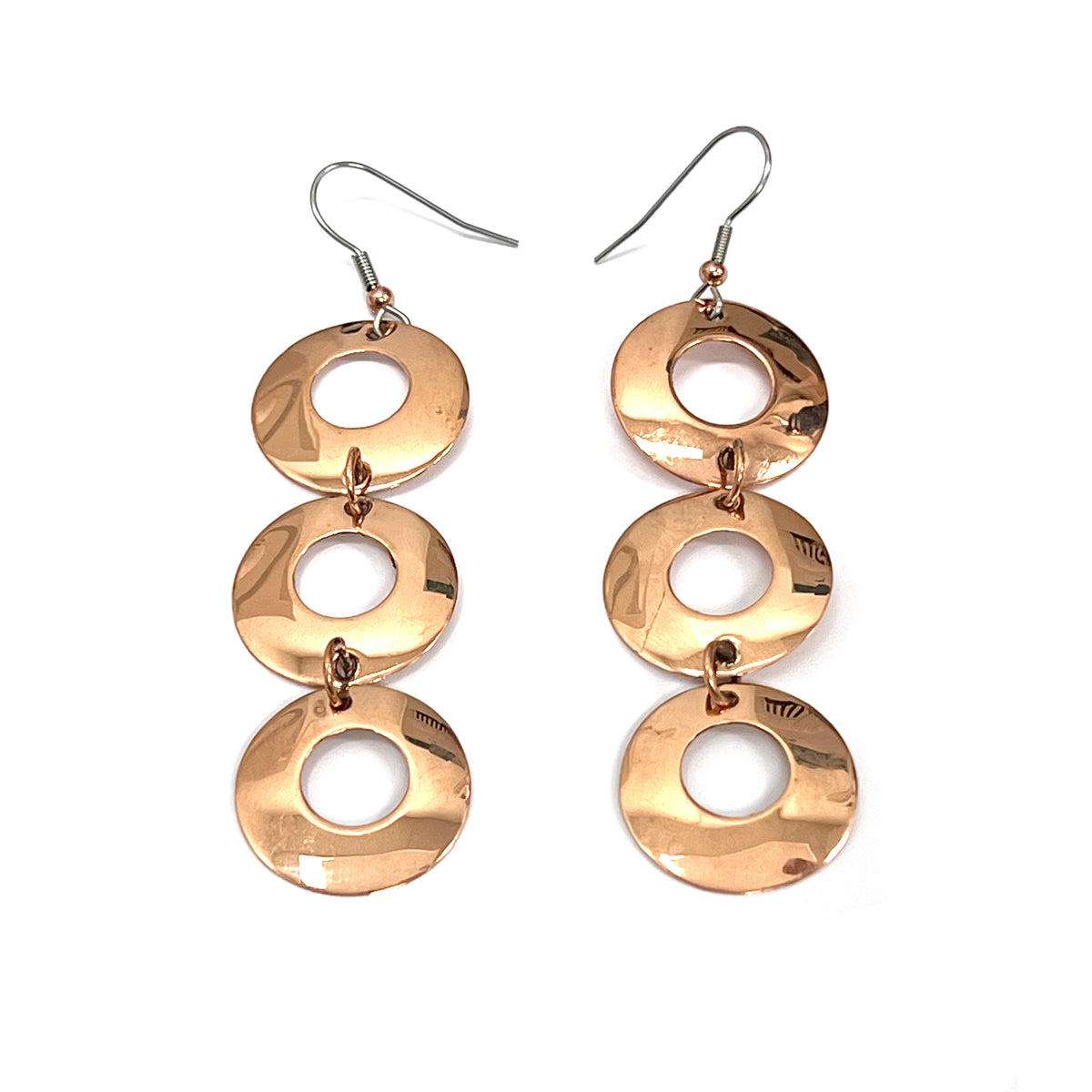 Polished Copper 3 Ring Earrings