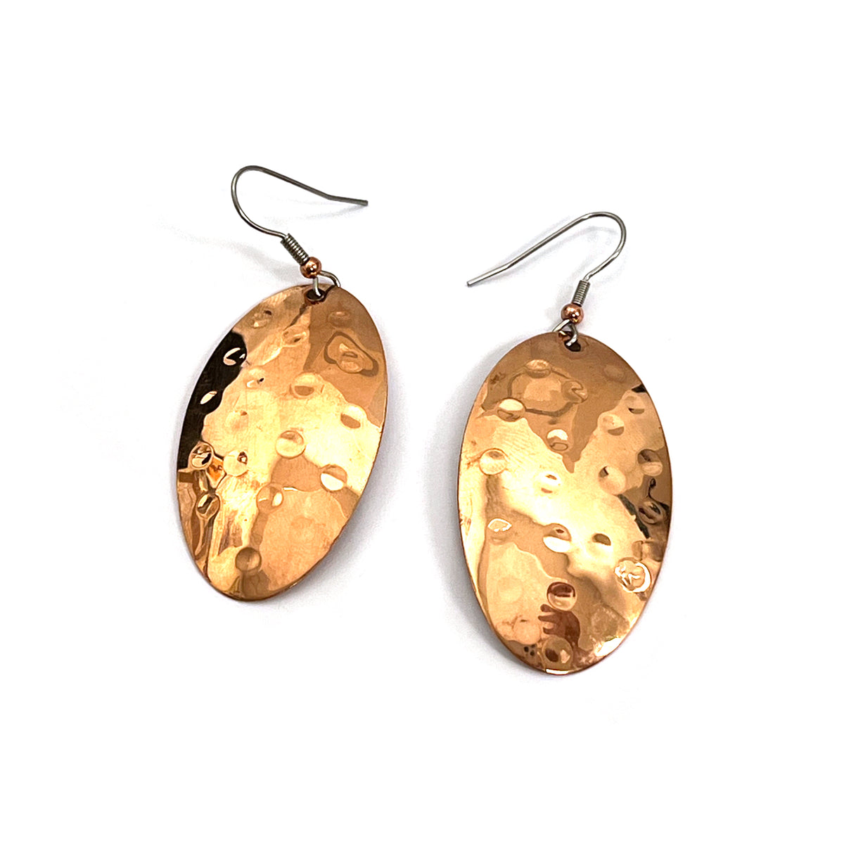 Hammered Copper Oval Earrings