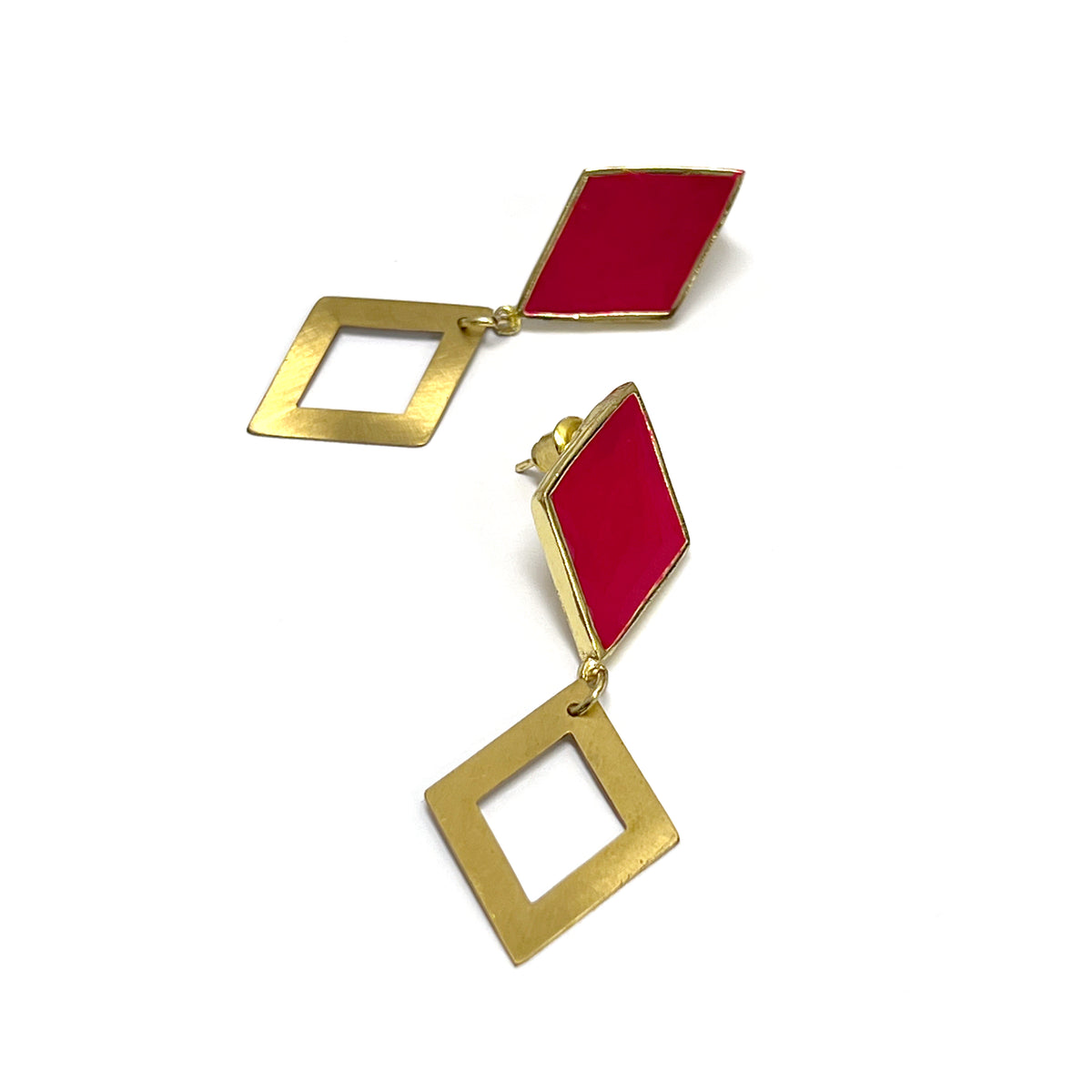 Magenta and Gold Geometric Earrings