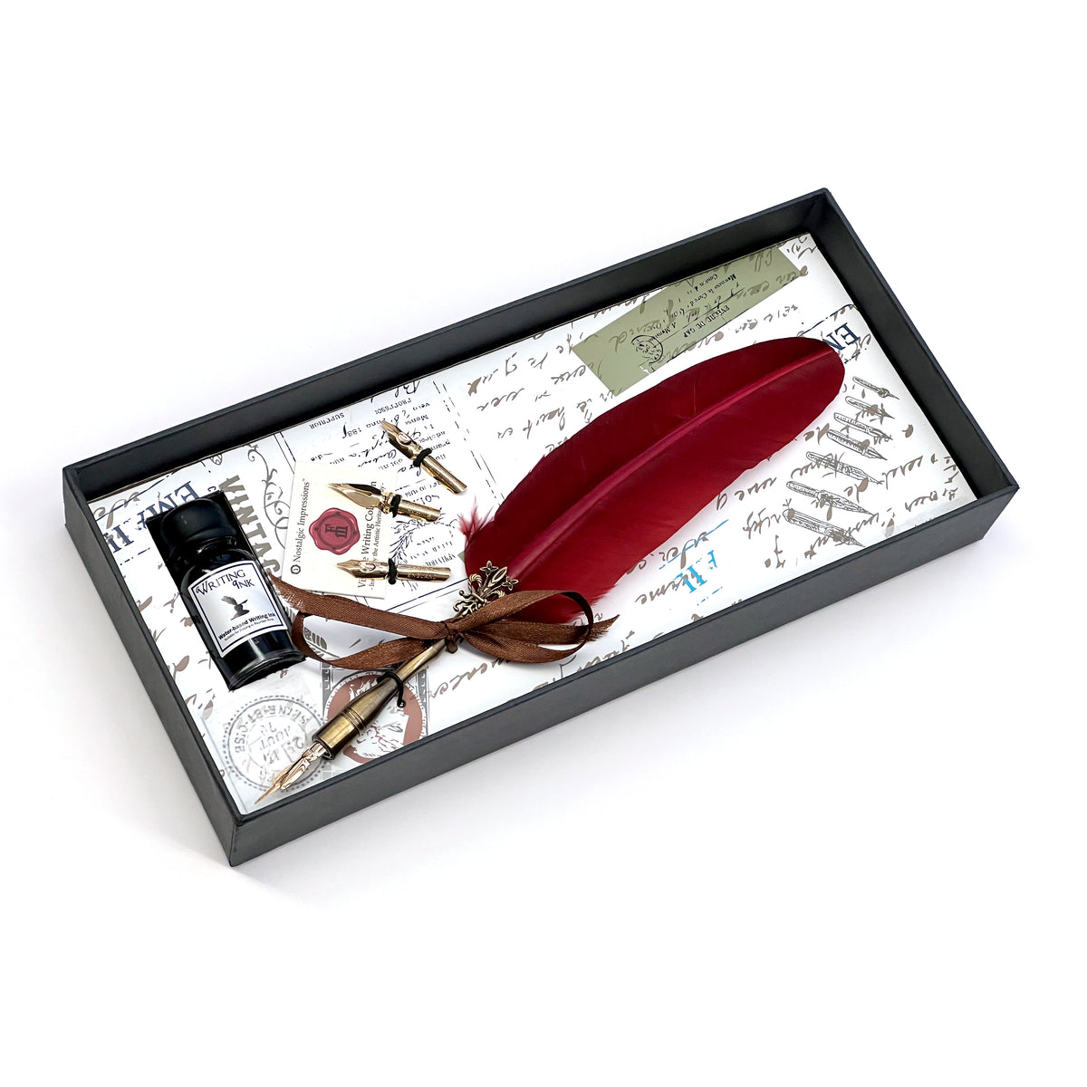 Brass Feather Nib Pen Set