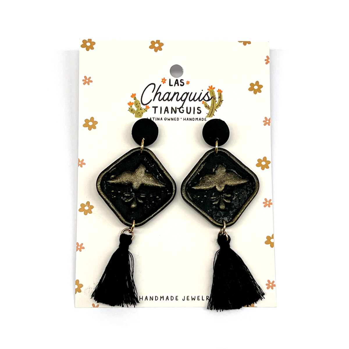 Handmade Mexican Tile Paloma Negra Dangle Earrings