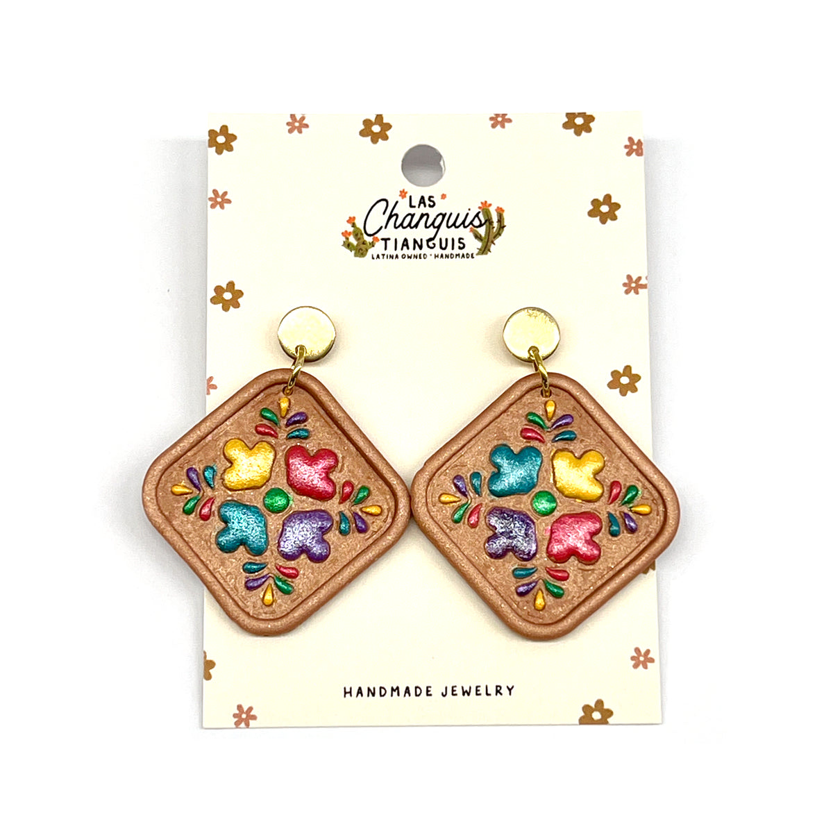 Handmade Mexican Talavera Clay Dangle Earrings
