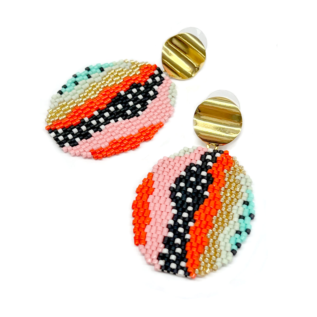Beaded Handwoven Organic Oval Drop Earrings