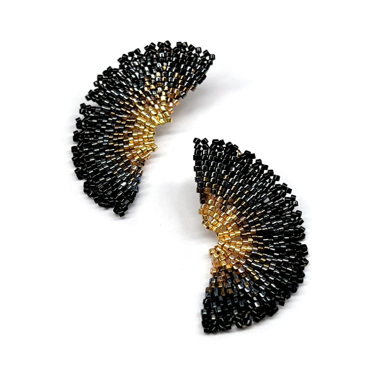 Beaded Handwoven Ginkgo Leaf Stud Earrings