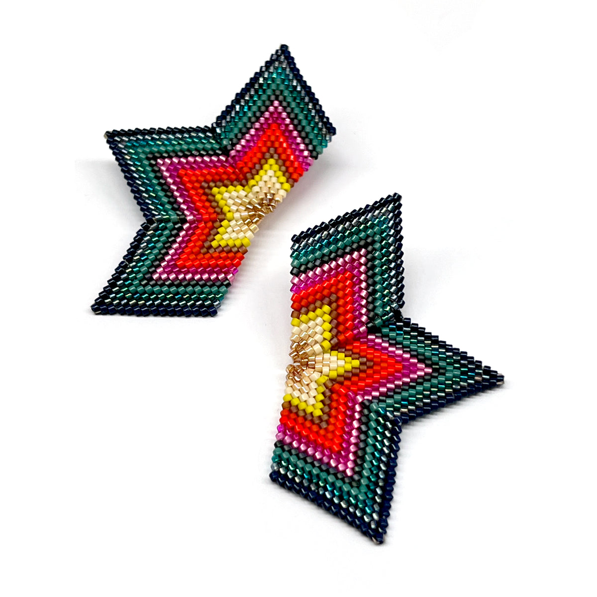 Beaded Handwoven Large Half Star Earrings