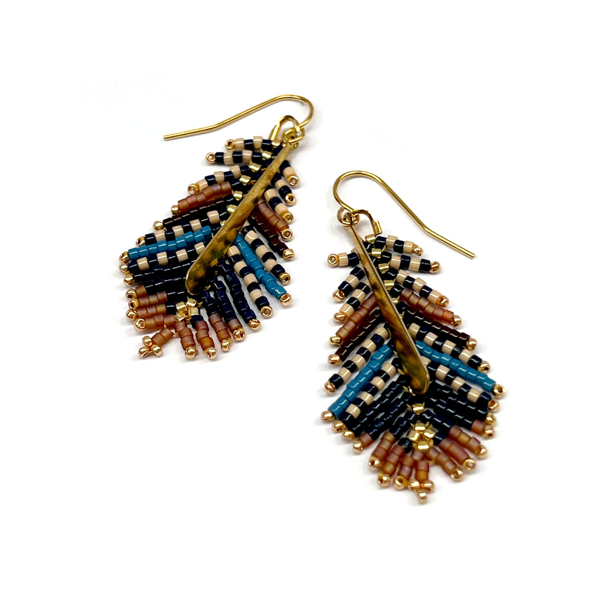 Beaded Handwoven Gilded Feather Earrings