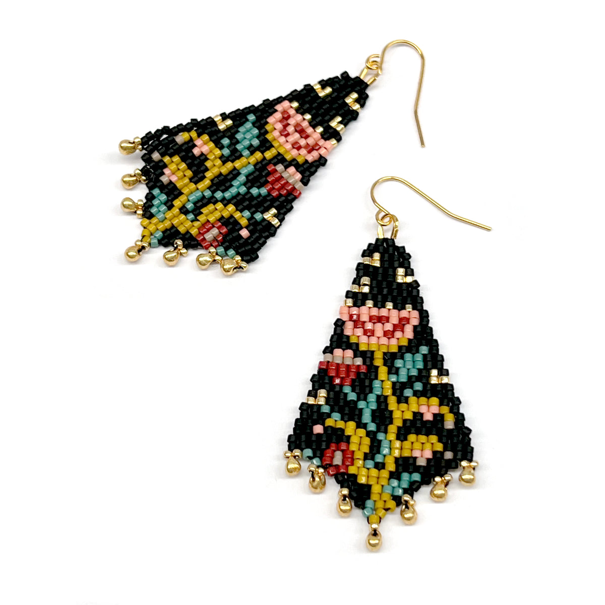 Beaded Handwoven Night Bloom Drop Earrings