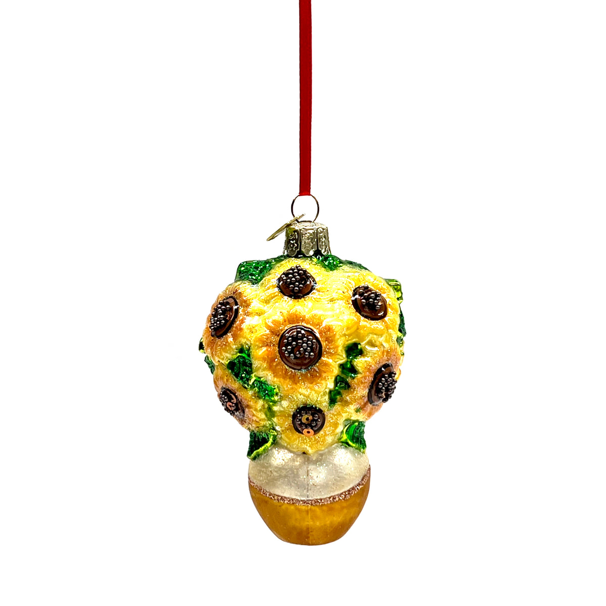 Glass Sunflowers In Vase Ornament