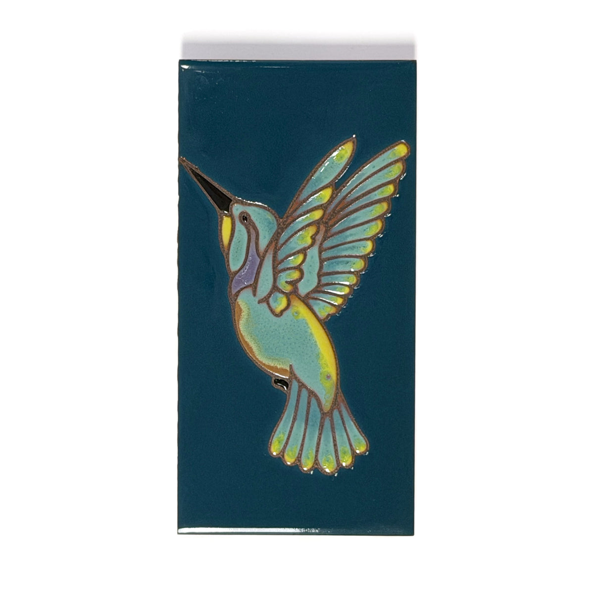 Hummingbird Long Hand Glazed Tile
