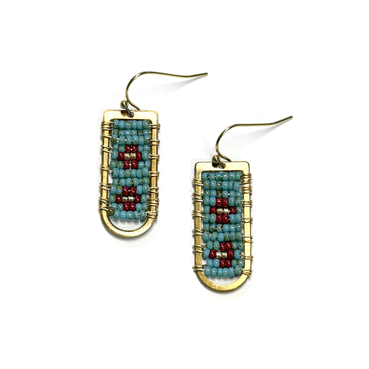 Red + Turquoise Geometric Earrings