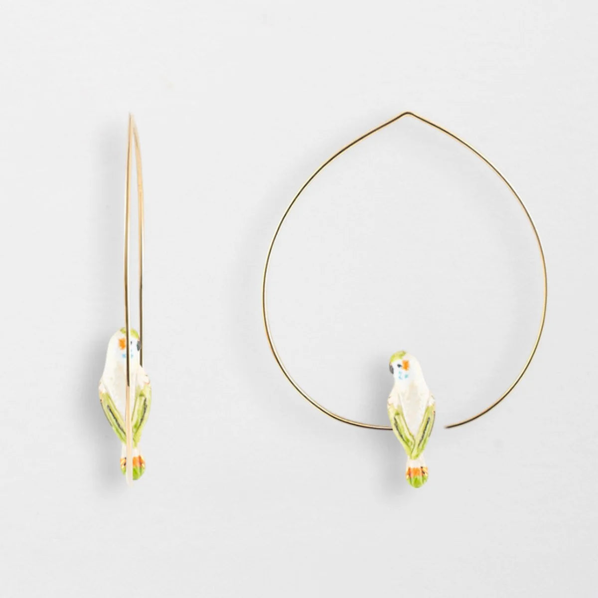 Nach White Parakeet Hoop Earrings