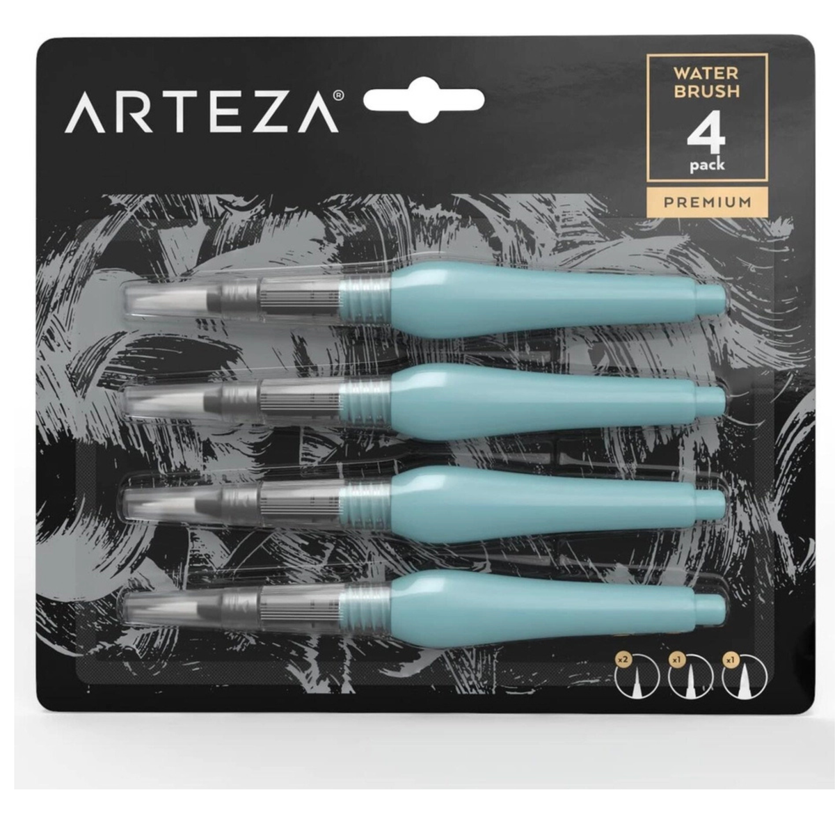 Arteza® Water Brush Pens Set, Assorted Tips, 4 Pc.